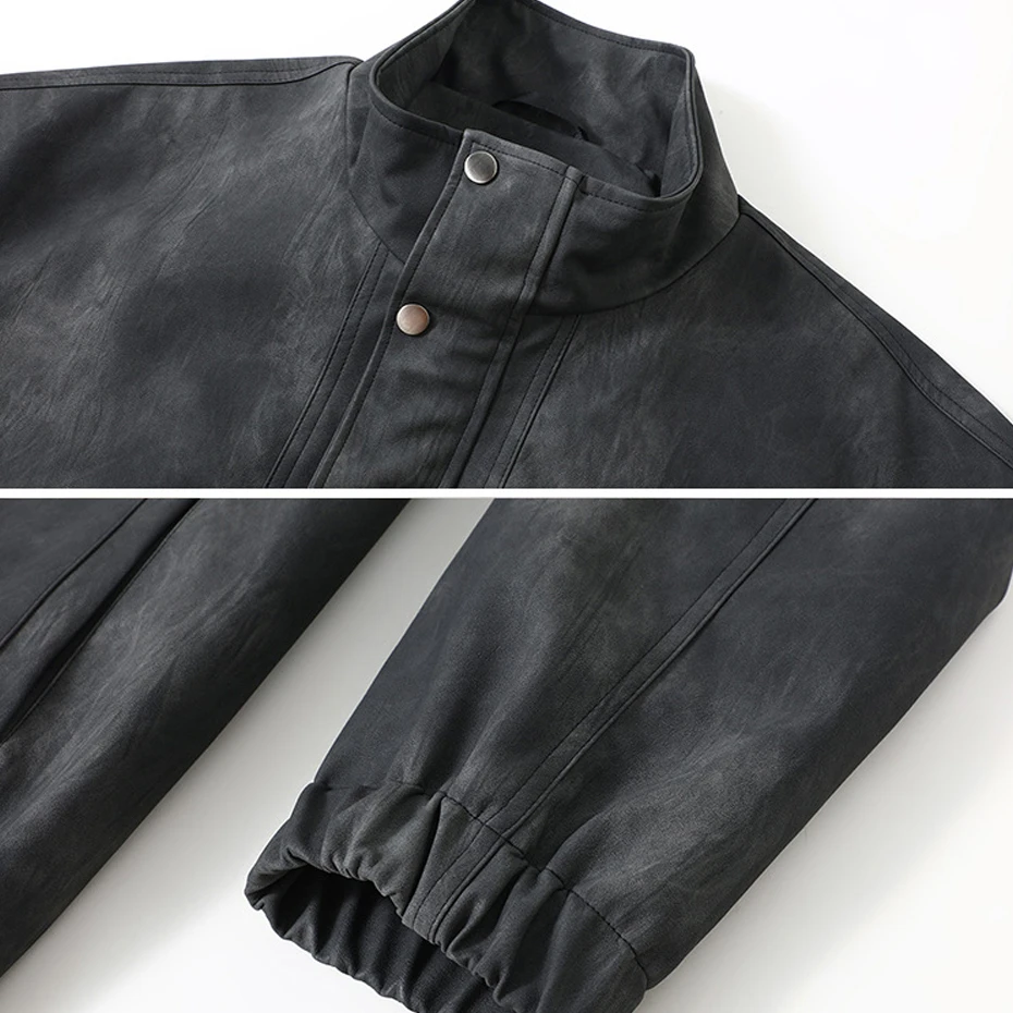 Vintage PU Jacket Men 12XL Plus Size PU Jacket Coat Tie-dye Design Fashion Casual Stand-up Collar PU Coat Male