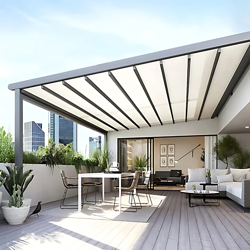 

Electric Folding Canopy Sunshade Top-Floor Aluminum Alloy Retractable Heat-Insulating Automatic Rain Shelter for Outdoor Court