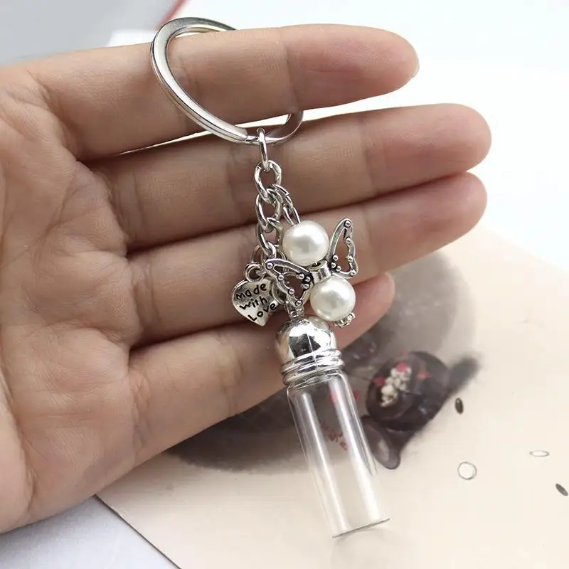 NEUER VERKAUF Transparente Glasflasche als Schlüsselanhänger für Ätherische Öle, Parfüm, Mini-Wunschflasche für DIY-Basteleien
