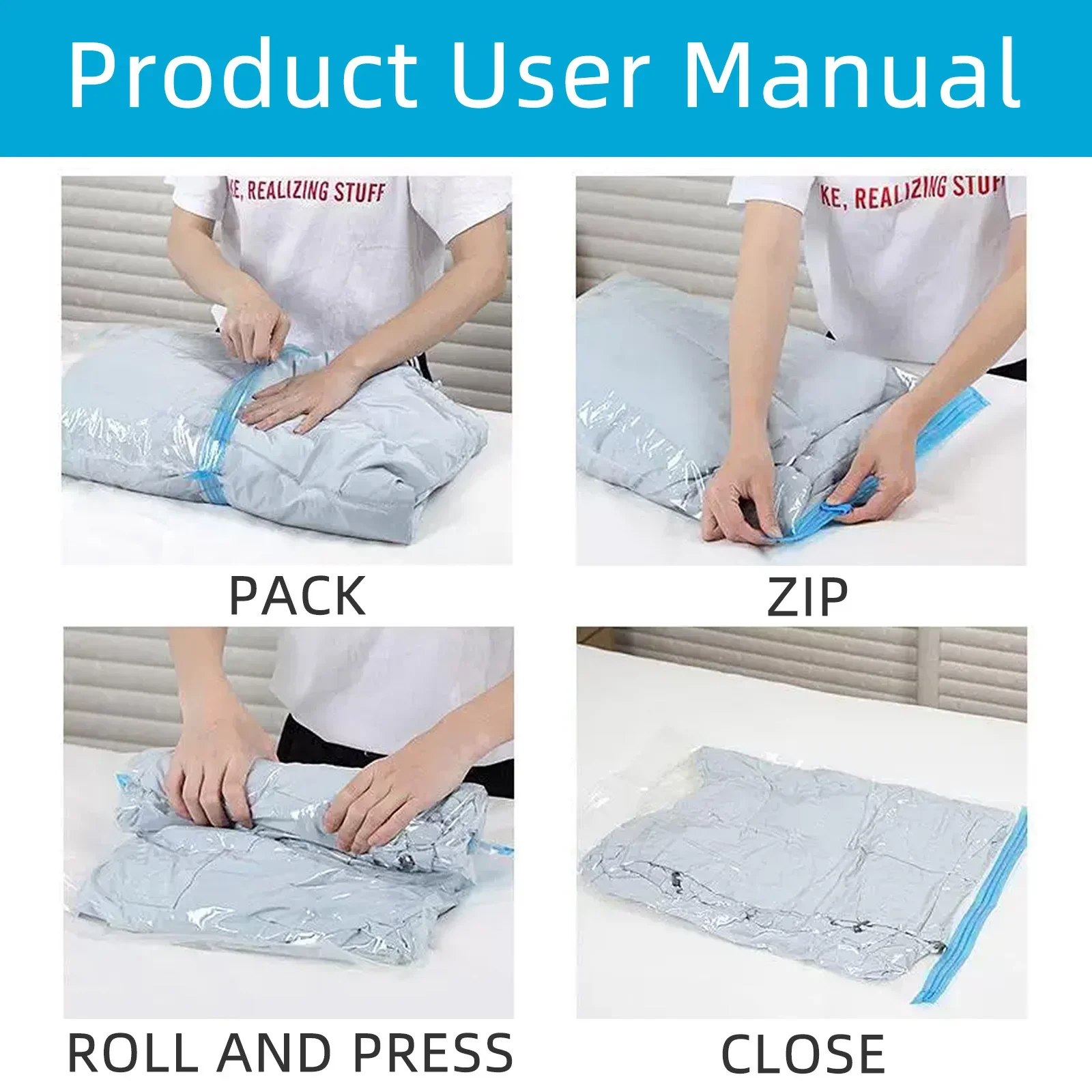 Reusable Travel Clothes Air Vacuum Bags Roll Up Compression Storage Bags for Suitcases Tops Pants Portable Foldable Storage Bags