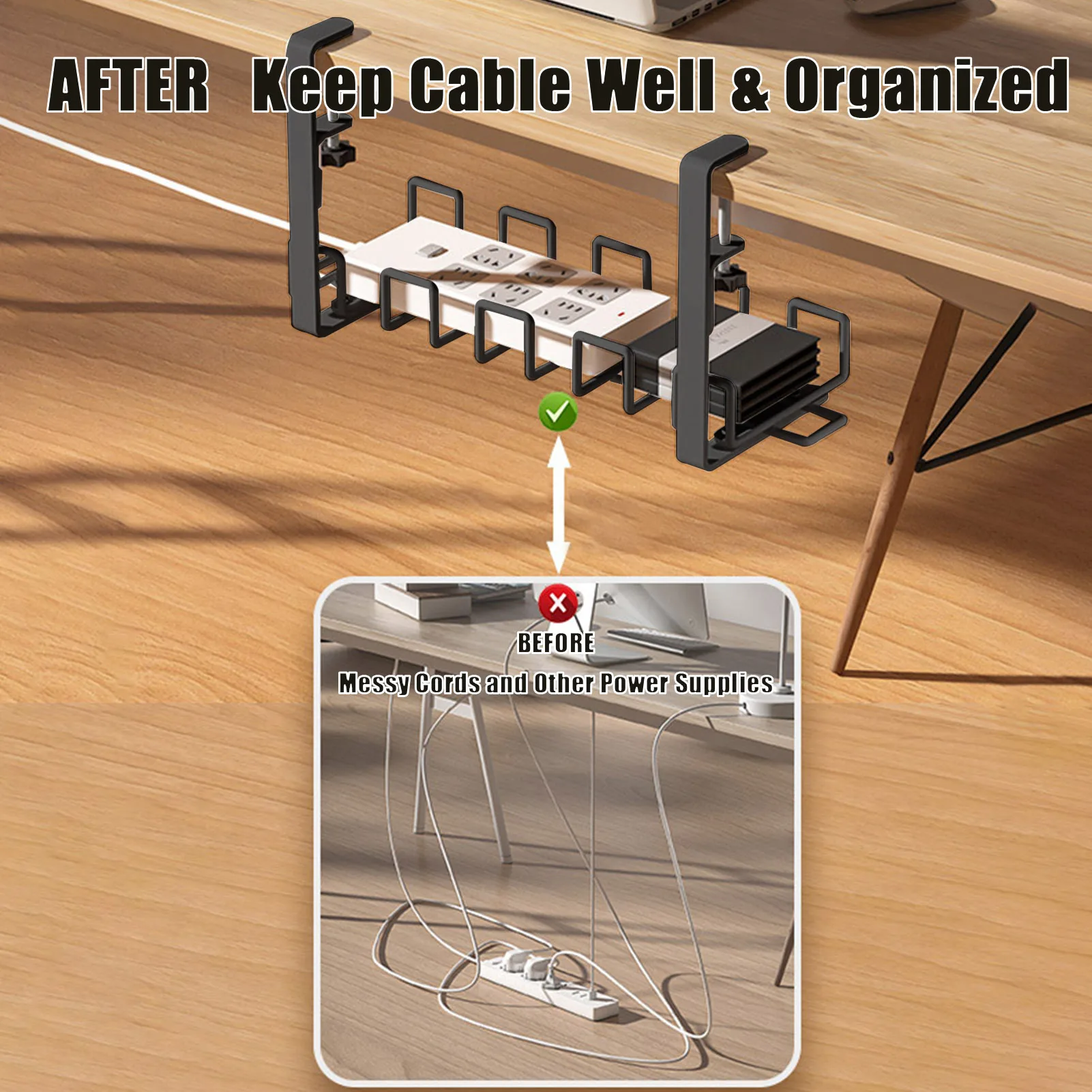 Imagem -03 - Cesta de Cabo sob a Mesa Boa Dissipação de Calor Suporte de Fio sob a Mesa Cabo Organizador Rack para Gestão de Fios para Escritório e