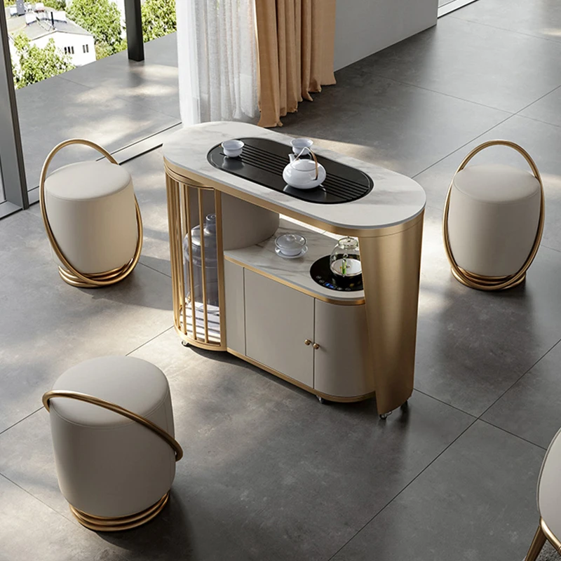 Light luxury stainless steel round high-end stool household living room small coffee table modern simple creativity