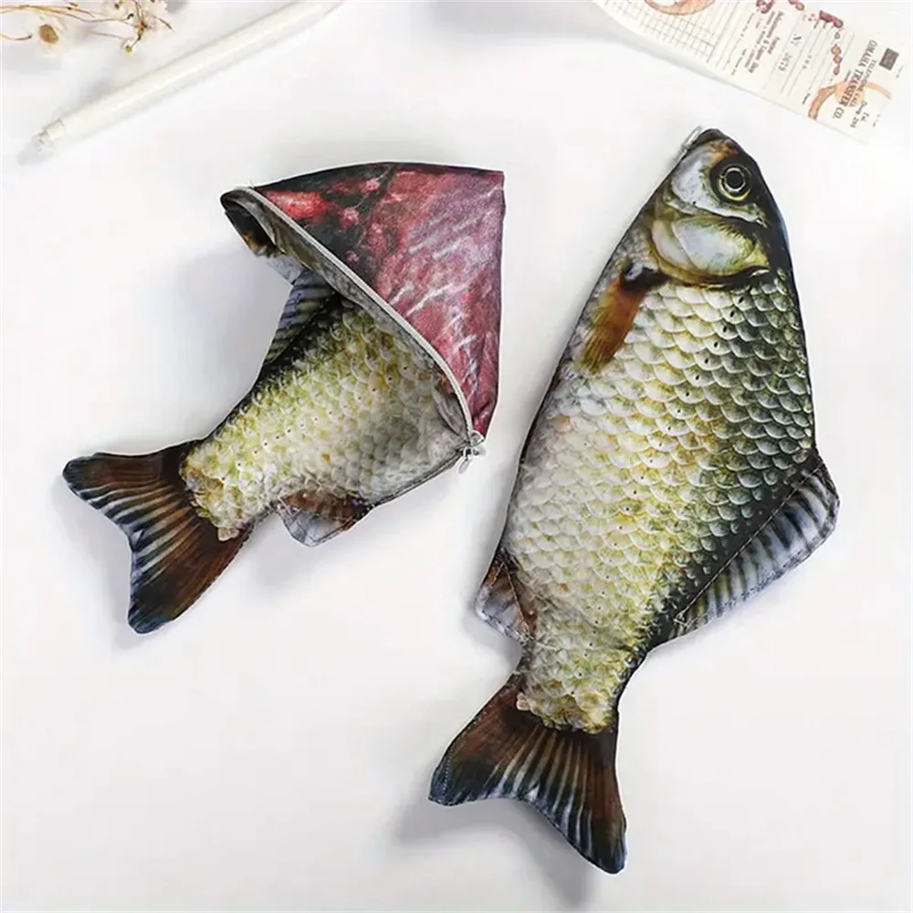 1pc Quirky Carp Fish Zipper Pouch-adorabile astuccio per penne e matite con funzione borsa per il trucco-cancelleria durevole per il Design del