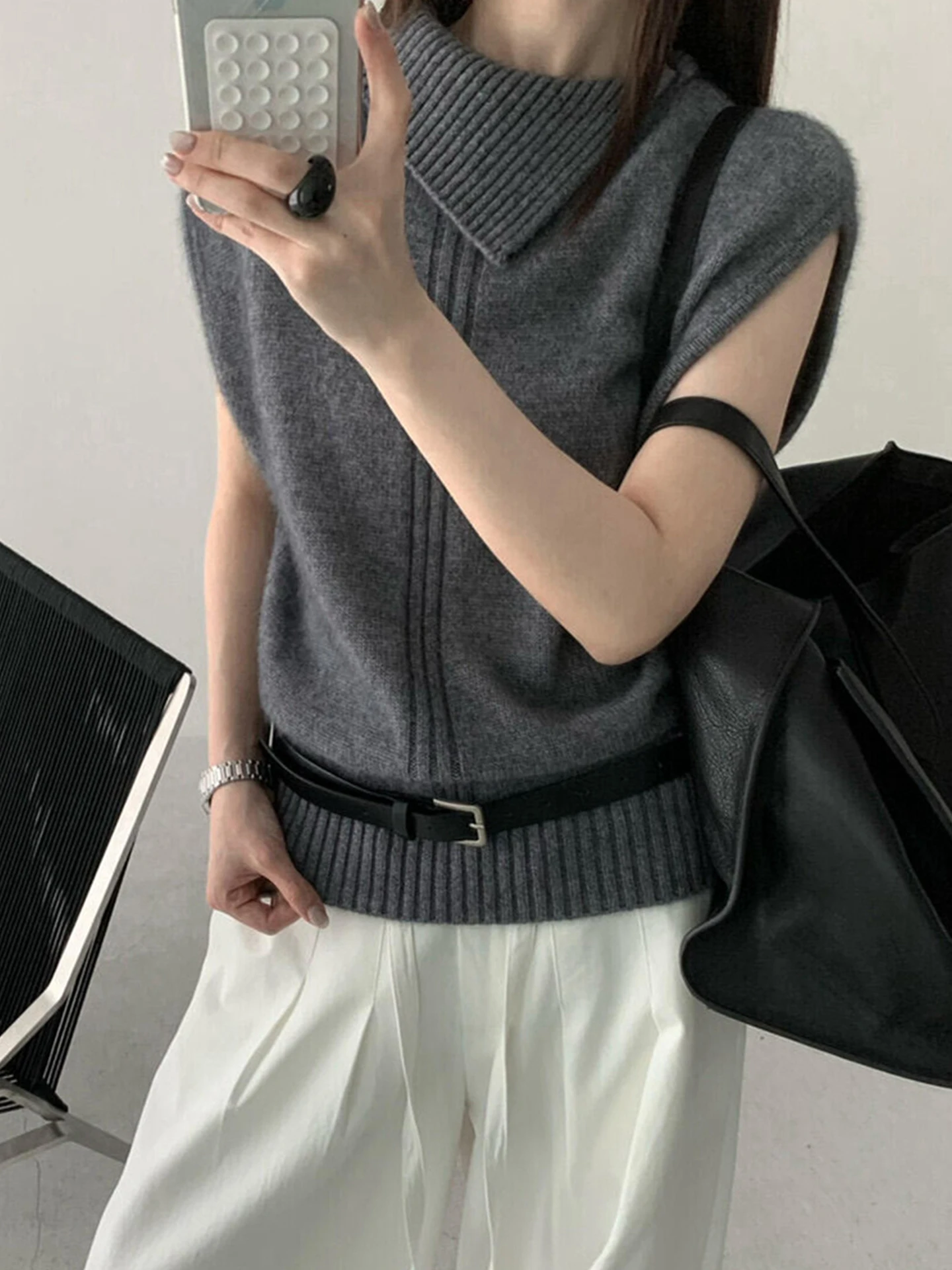 

Comfortable Knitted Vest Pure Color Casual Commute Autumn New Sle Simple Sweater Hoodie Faionable Ladies' Jaet Top