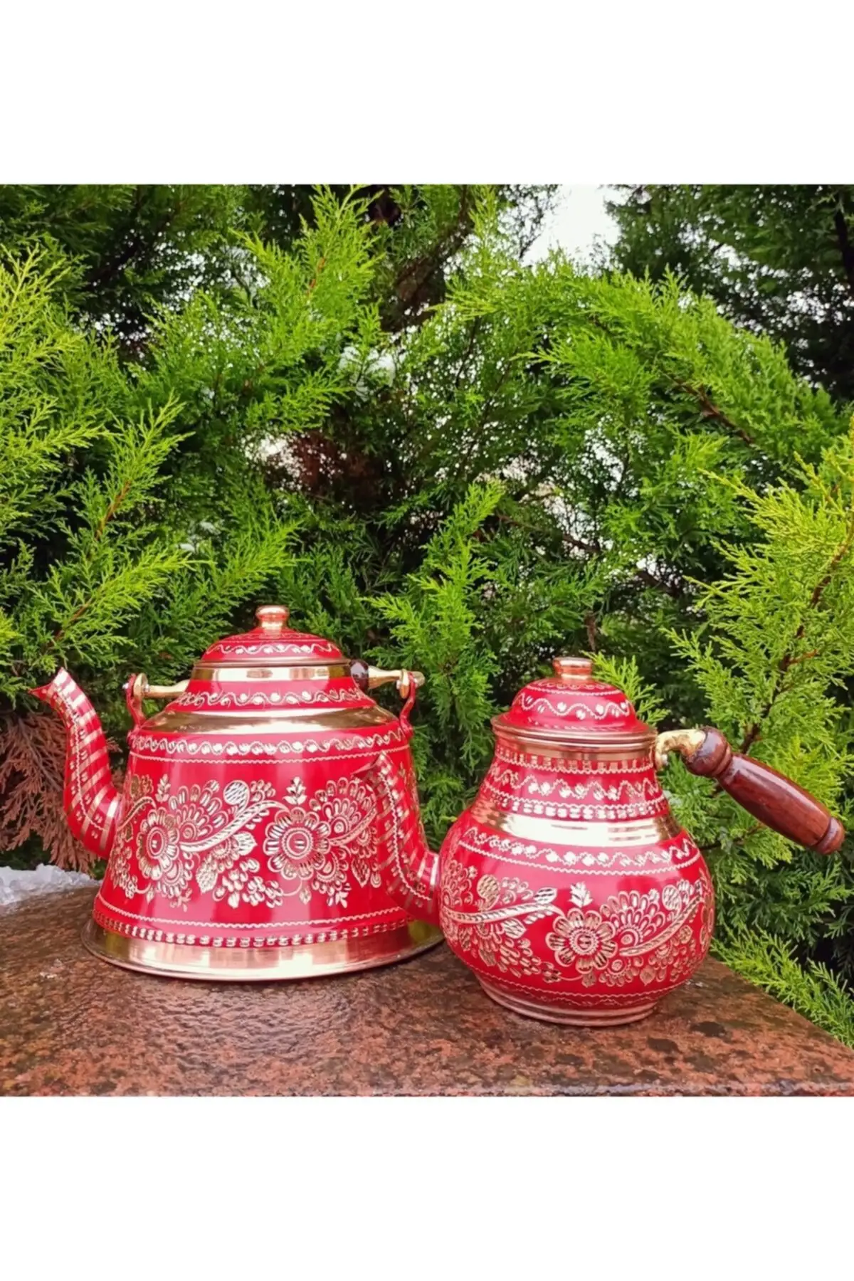 DOLBOVI rose flower red painted linden copper teapot set Cooper Tea Pots Handmade