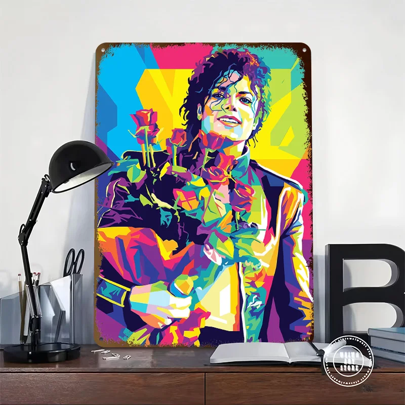 Michael Jackson Pop Art Portrait 3D Printed Texture Poster Personalized Wall Art Retro Metal Tin Signs for Room Decoration Man