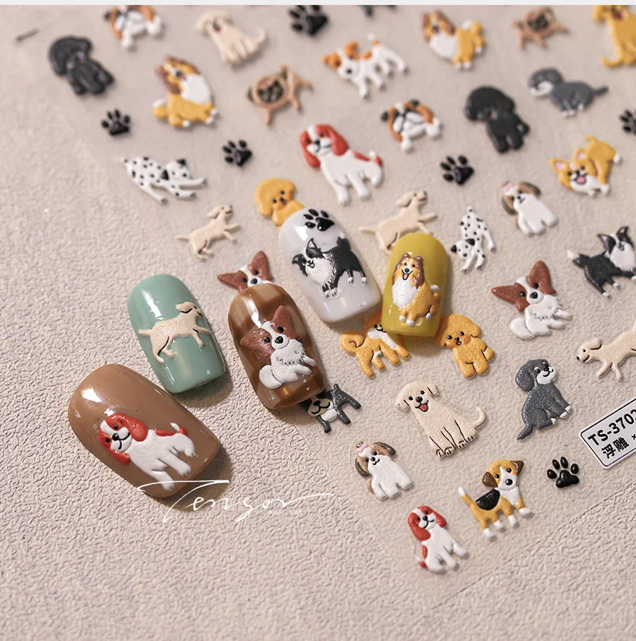 1pcs High Quality 5D Soft Embossed Relief Self Adhesive Nail Art Decoration Sticker Manicure Deca Cute Puppy Lovely Animal Dog