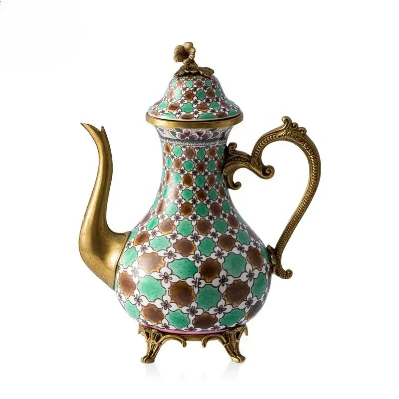 Teapot with Handle and Lid Brass Kettle for Home Decor Luxury Samovar Ceramic Tea Maker with Tea Pot for Afternoon Tea