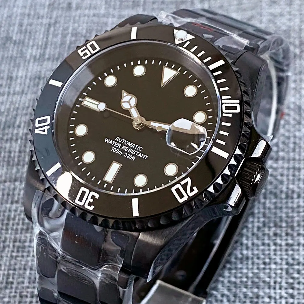 20BAR Diving Tandorio 40MM Black PVD Coating Case Black Dial Luminous NH35 Men Mechanical Watch Sapphire Crystal Date Cyclops