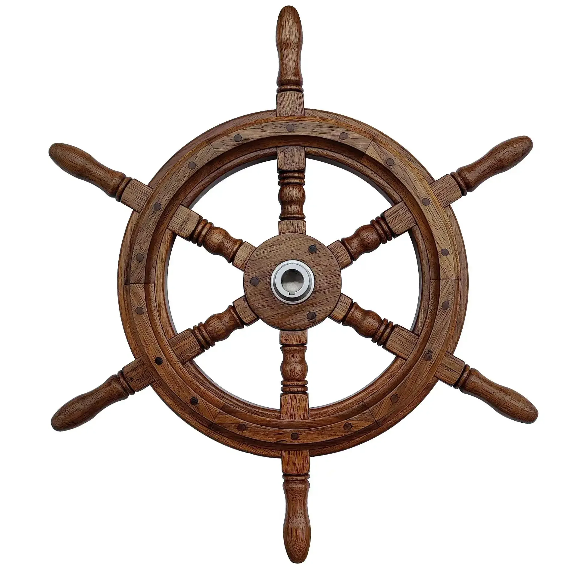 

Classic Teak Yacht Wheel Made Of Teak & Stainless Steel Fits Standard 3/4" Tapered 1" Centre Hole