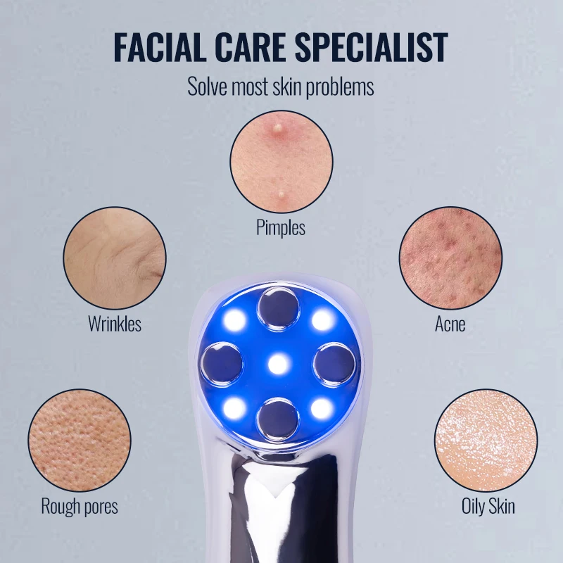 Dispositivo di bellezza a microcorrente EMS – Lifting Rassodante Terapia della luce blu Riduce le rughe Le linee sottili aumenta il trattamento dell'acne al collagene