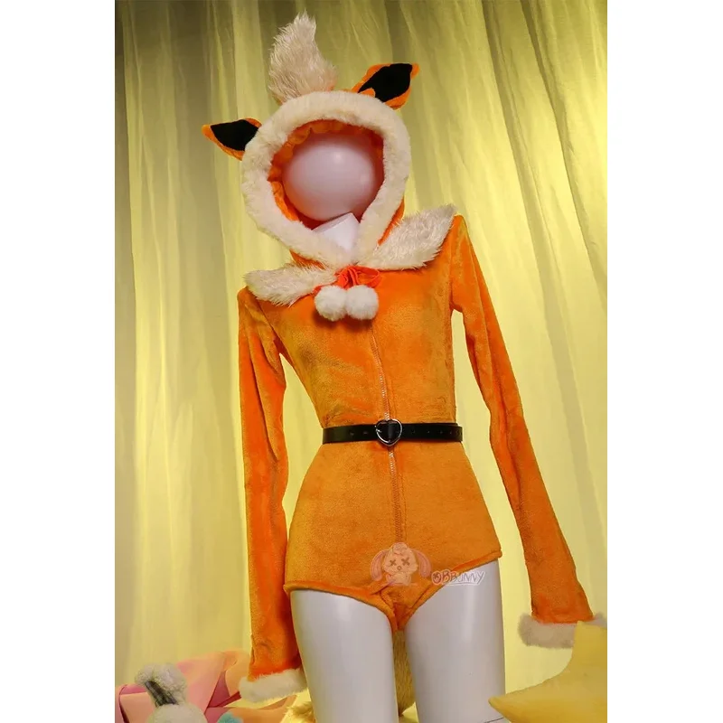 

Women Anime Derivative Sexy Lingerie Bodysuit Vaporeon Jumpsuit Plush Hooded Romper Socks With Belt Tail Cosplay Costumex;8's,6;