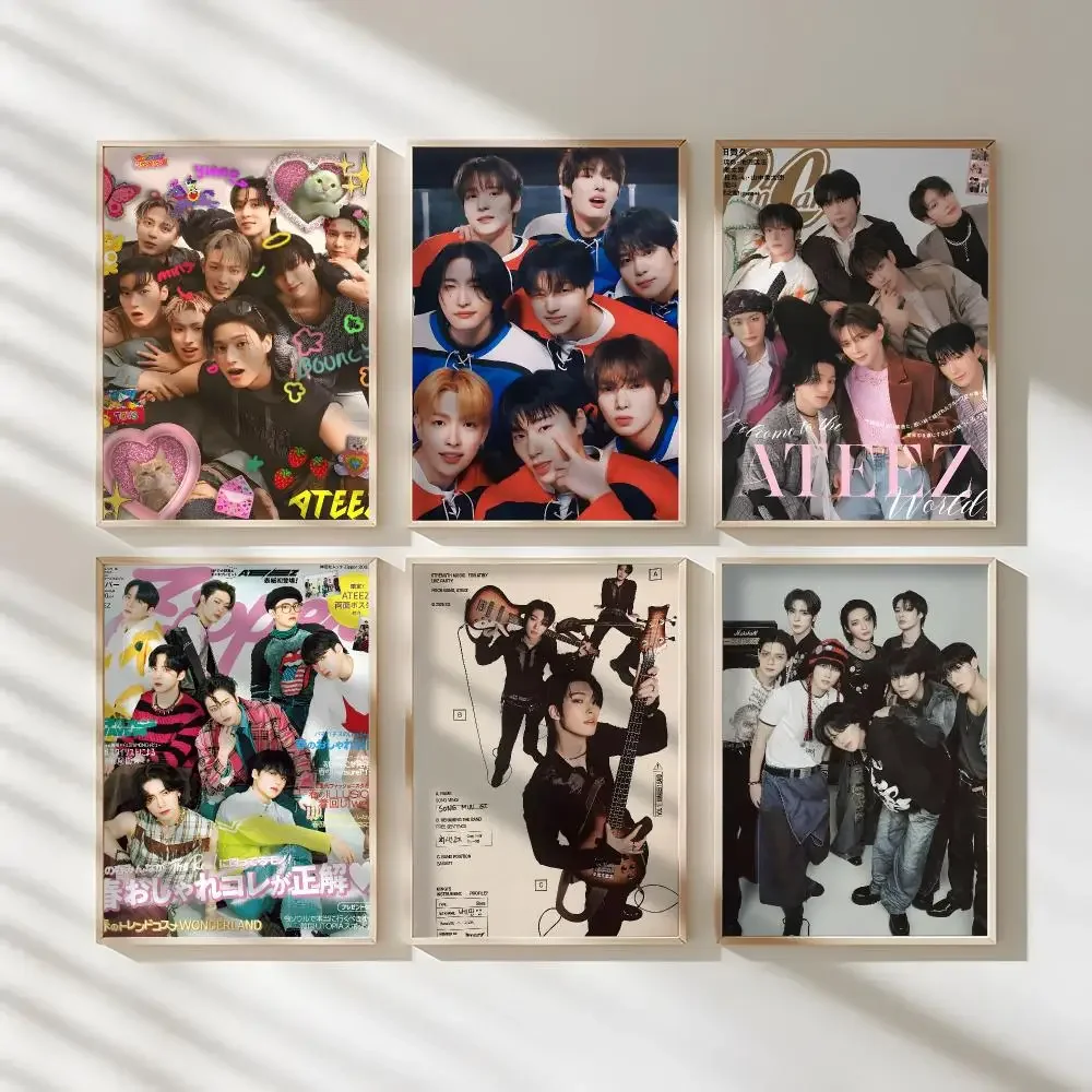 Korea Kpop Band A-ATEEZ Painting Calligraphy Waterproof Canvas Art Wrinkle Free Wall Hanging For Home Living Room Bedroom Decor