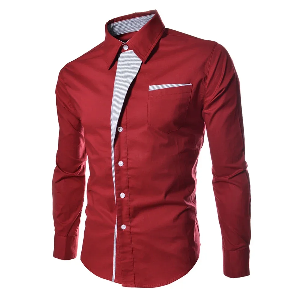 Men Dress Shirt Casual Color Block Slim Long Sleeve Button Down Business Formal Shirt Breathable Comfy Tops Tee Shirt Homme