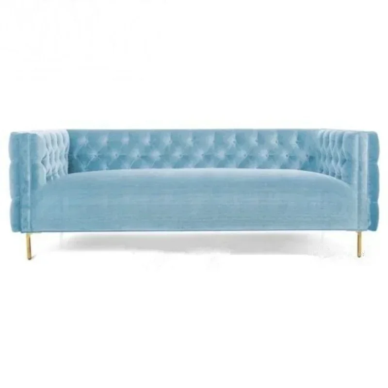 American fabric pull buckle three-person sofa furniture living room stainless steel flannel soft bag sofa