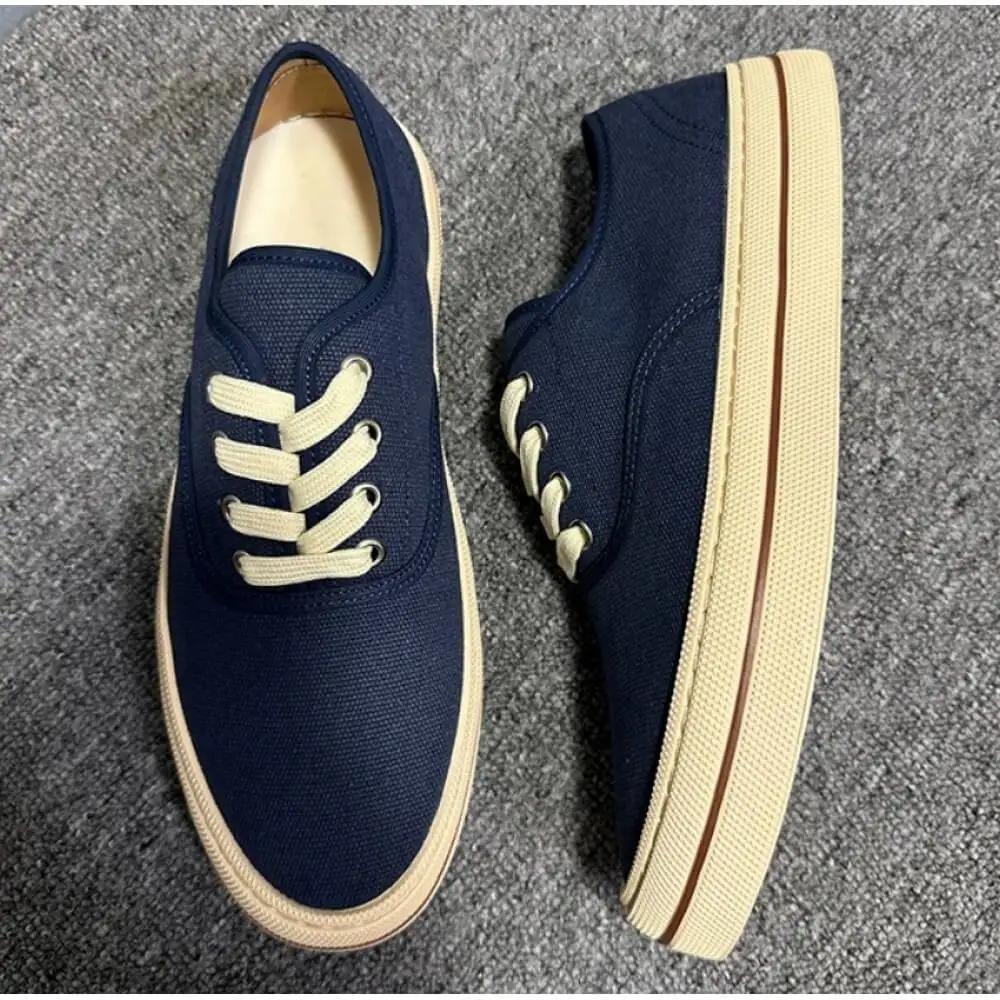 Men’s Matte Navy Canvas Low-Top Sneakers, Stylish Versatile Casual Shoes for Everyday Use