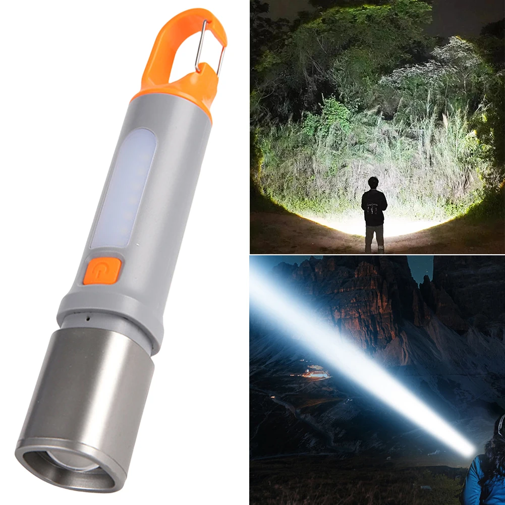 XPE + COB LED مصباح يدوي فائق السطوع مع خطاف فانوس طوارئ زوومابلي 300LM شعلة صغيرة محمولة للمشي لمسافات طويلة في الهواء الطلق وصيد الأسماك