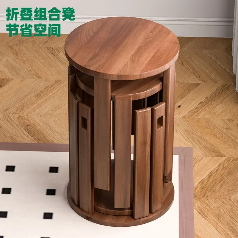 

Stacked stool, modern dining chair, wooden stacked stool, solid wood round stool, household storage