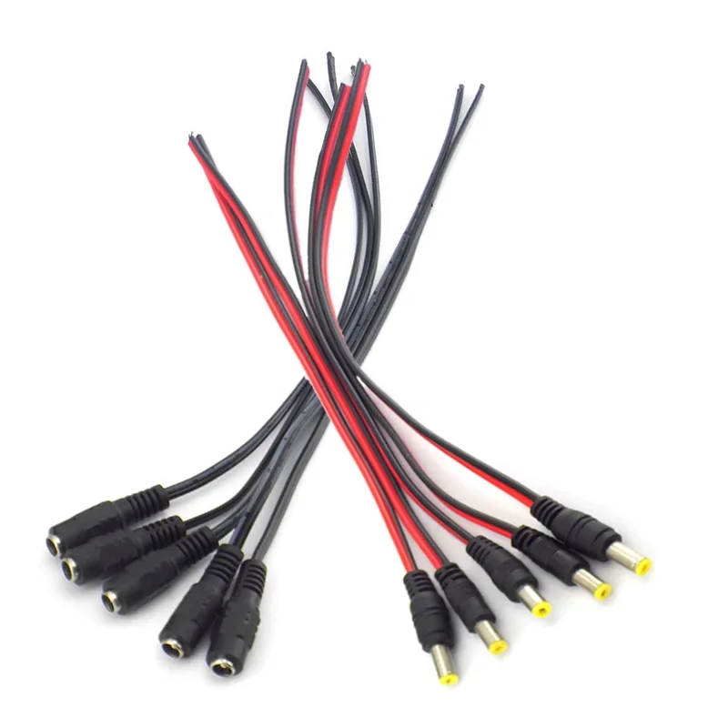 5pcs 5.5*2.1mm 5.5x2.1mm DC Jack Connectors Power Extension Cable 22AWG Female Male DC Plug  CCTV Camera 5050 3528 LED Strip