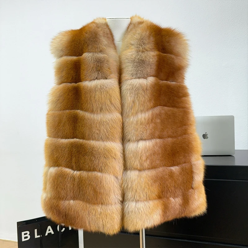 2025 Fashion Autumn Winter Women Real Fox Fur Coat Sleeveless Vest Luxury Natural Fur Waistcoat Female Jackets