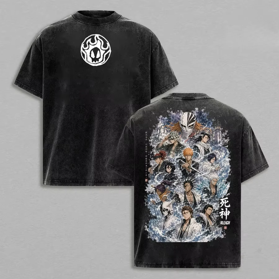 Hot-blooded Anime BLEACH Aizen Sousuke Graphic Print T-shirt Men Women Loose Casual Oversized Vintage Washed O-neck Cotton Top