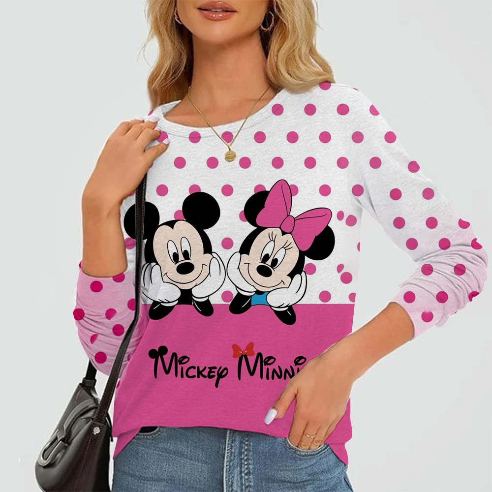 Women's T shirt Tee Disney Mickey Mouse Minnie print Long Sleeve Basic Sweatshirt Fashion Round Neck Regular Fit Spring & Fall