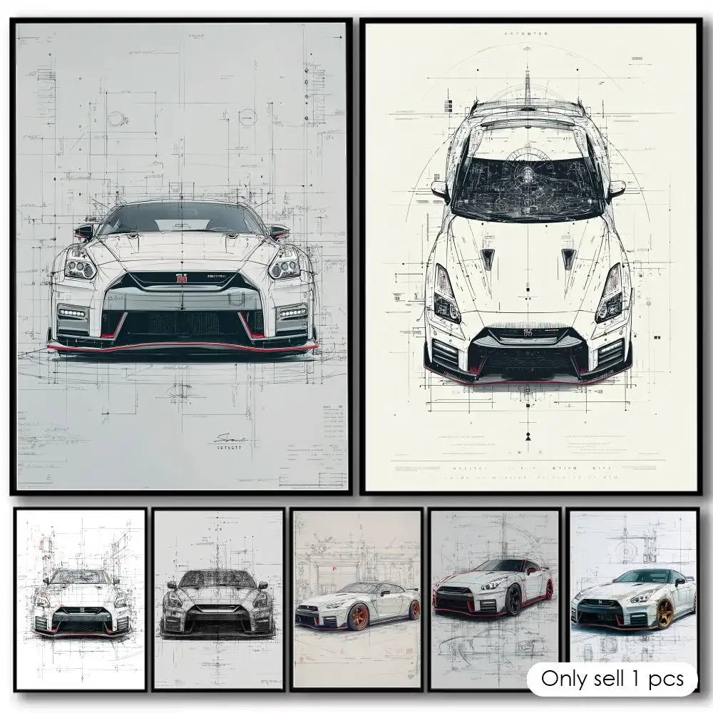 N-Nissan GTR-R35  Painting Calligraphy High-Quality Cotton Canvas Poster Wall Art for Living Room Modern Coffee House Decor