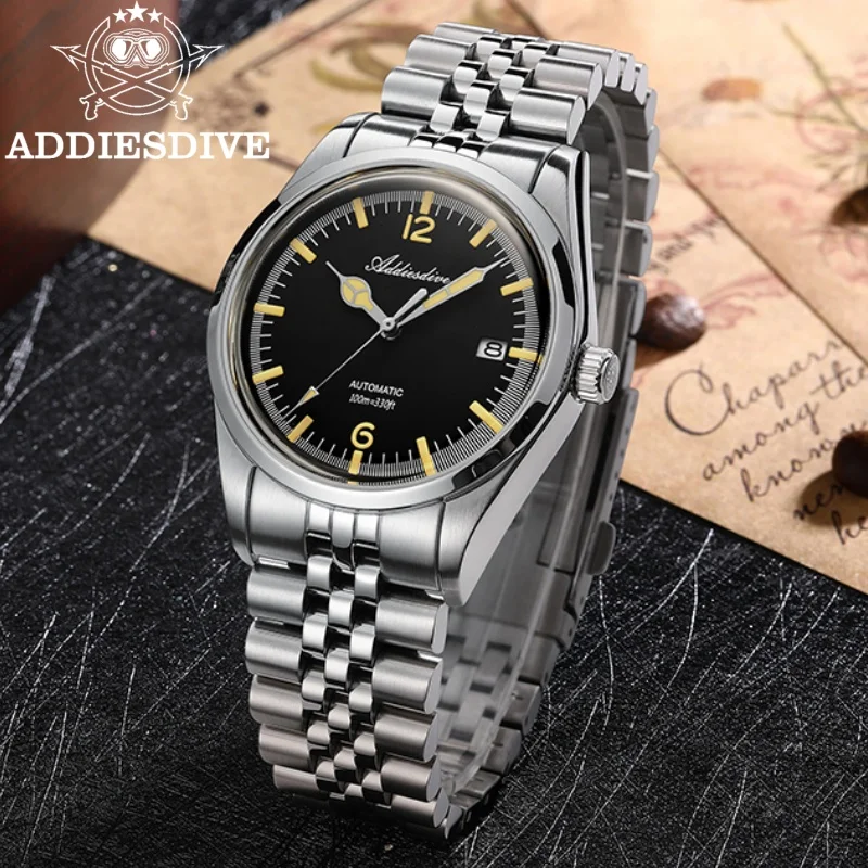 

ADDIESDIVE NEW AD2038 Men Automatic Watch 10Bar Diver Vintage Luminous NH35 Movement Mechanical Steel Watches Relogios Masculino