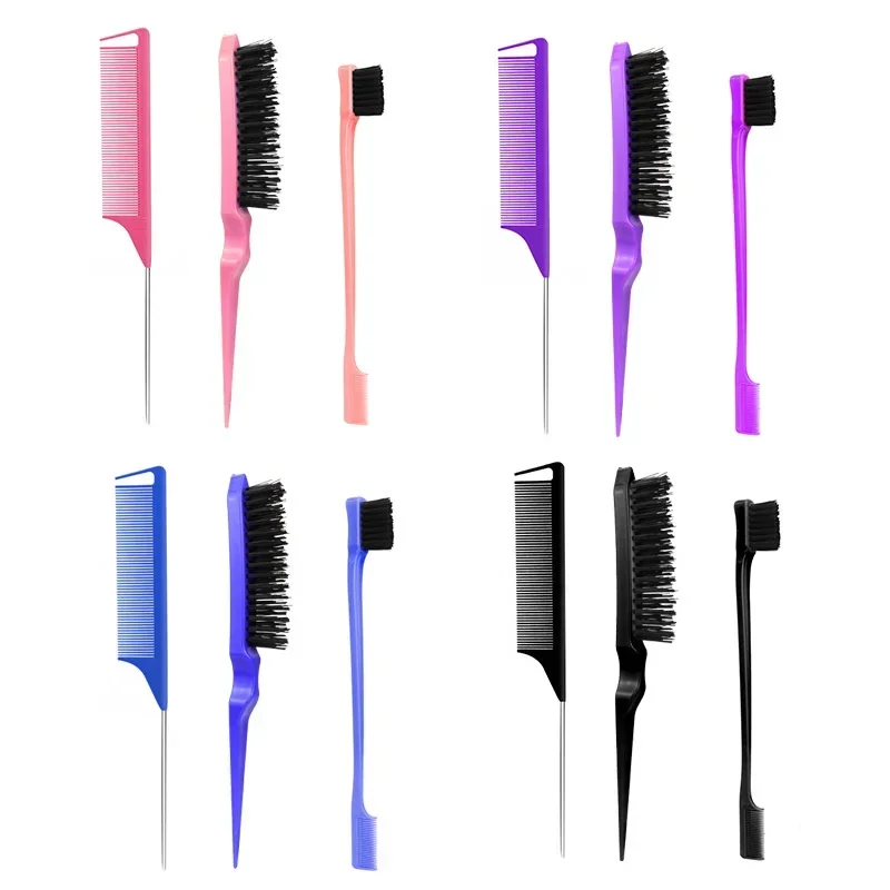 3pcs Double Sided Edge Control Hair Comb Hair Brush Styling Partition Combs Rat Tail Comb Teasing Comb Hairs Styling Accessories