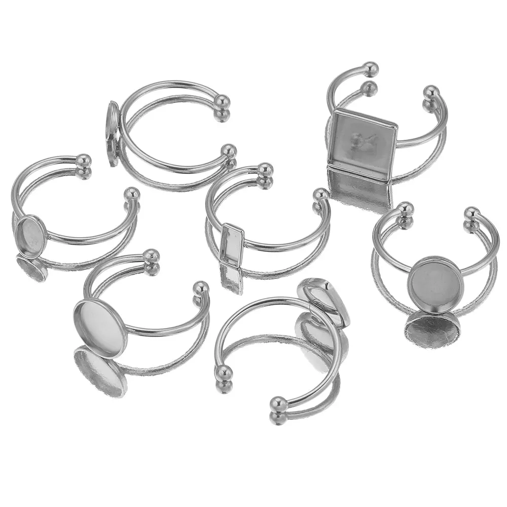 10 Stück verstellbare offene Ringfassungen aus Edelstahl, leere Basis, Lünette, Cabochons, Ringe für Schmuckmaterialien, DIY-Zubehör – Detail 8