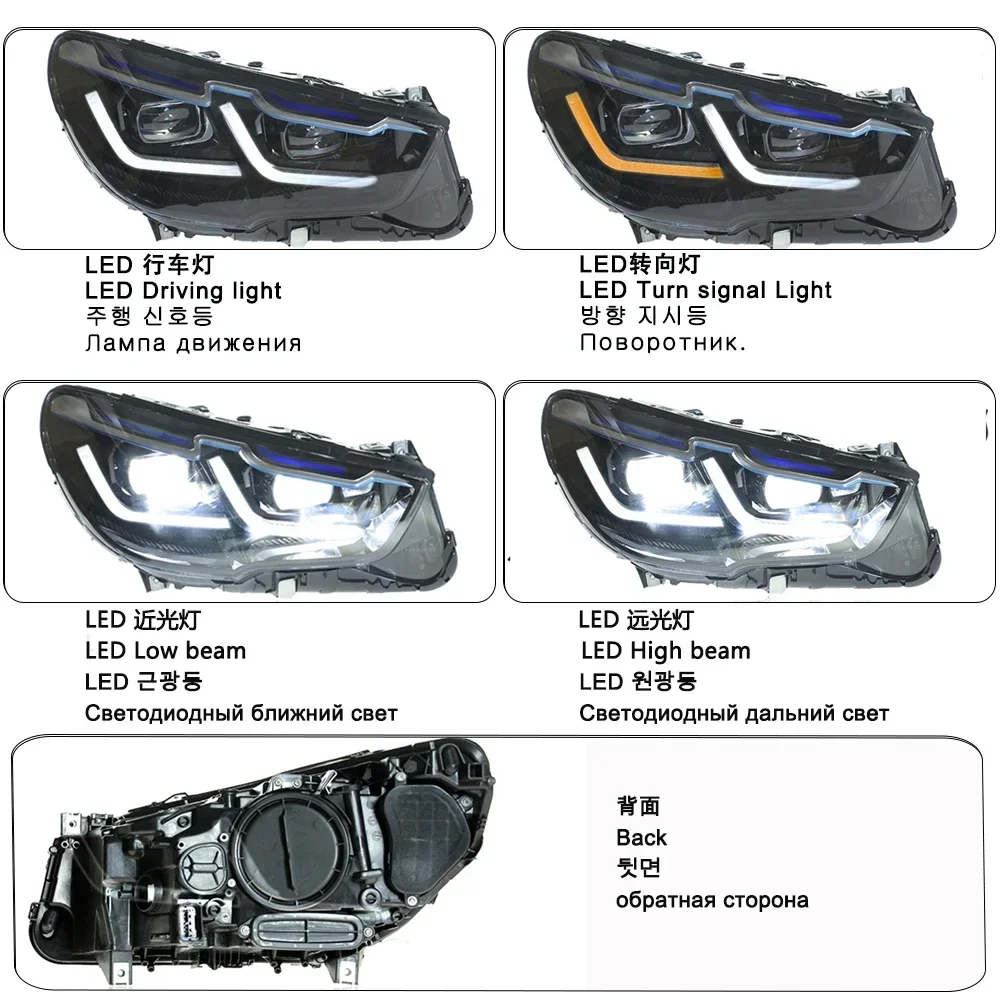 2pcs Car Head Lamp Accessories For BMW 5 Series GT F07 2010-2017 Upgrade to NEW Dynamic Turn Signal Lamp Car Head Lamp Assembly