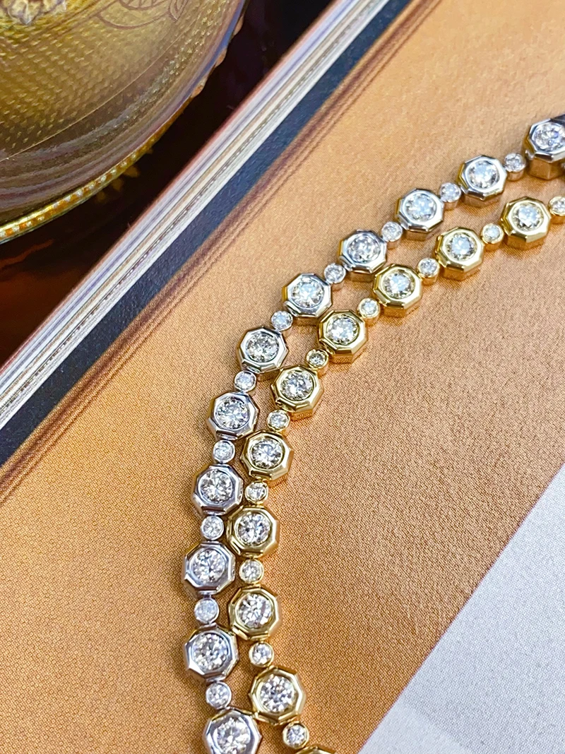 LUOWEND 100% 18K White/Yellow Gold Bracelet Luxury Design 2.33carat Real Natural Diamond Bracelet for Women High Party Jewelry