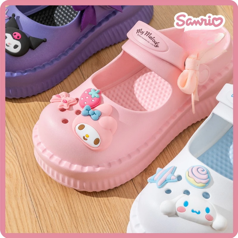 Sanrio Women Sandals Outdoor Thick Soled Mary Jane Kuromi My Melody Hello Kitty Cinnamoroll Croc Shoe Slipper Beach Shoe Summer