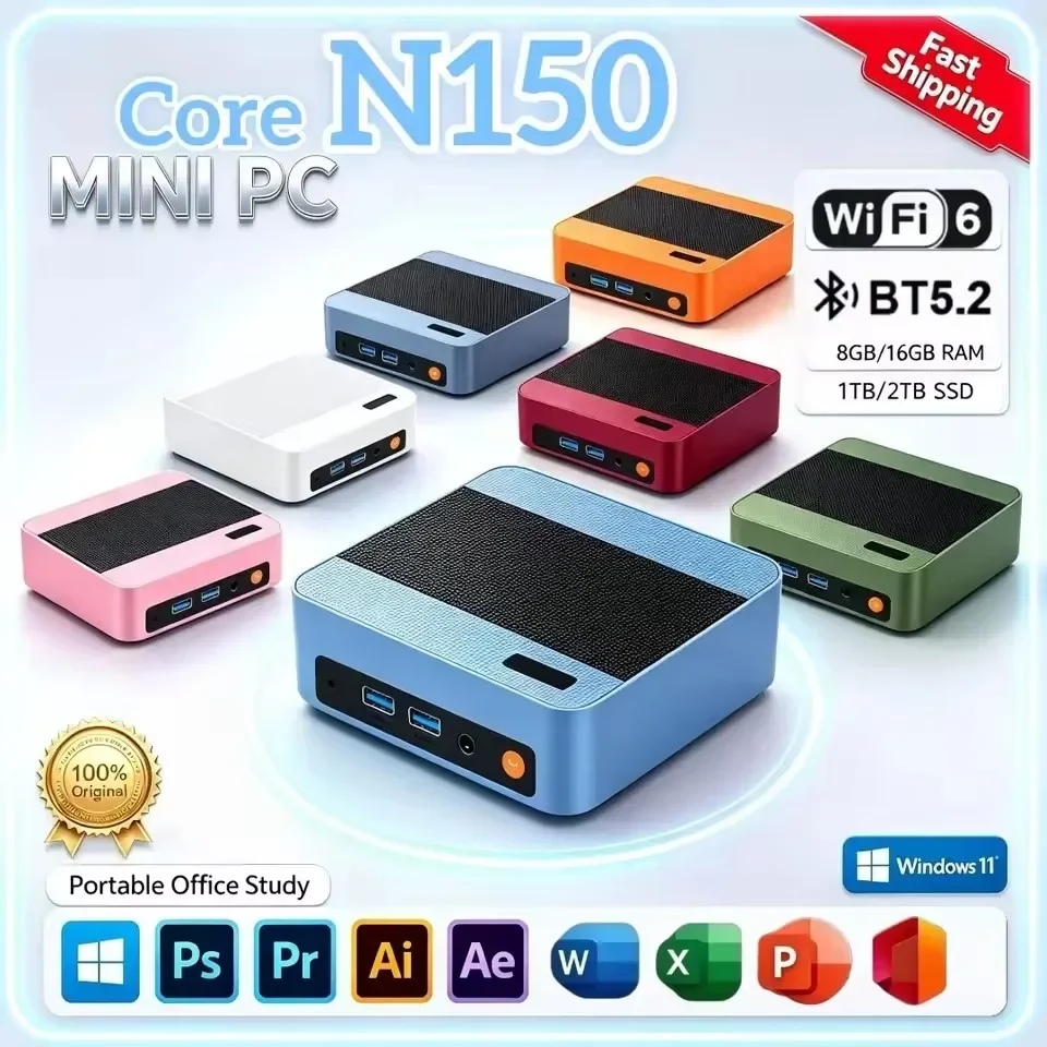 Intel Mini PC Windows 11 Intel N150 Mini Desktop Computer 16GB RAM 1/2TB SSD WIFI6 BT5.2 Micro Pc Mini Computer Pocket Mini Host