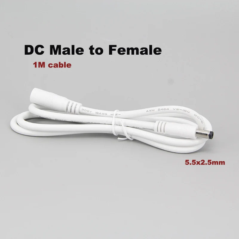 DC Male to Female plug Power Supply extension Cable 1M Wire For LED Strip light cctv camera 5.5x2.5mm 18awg 7A Current u