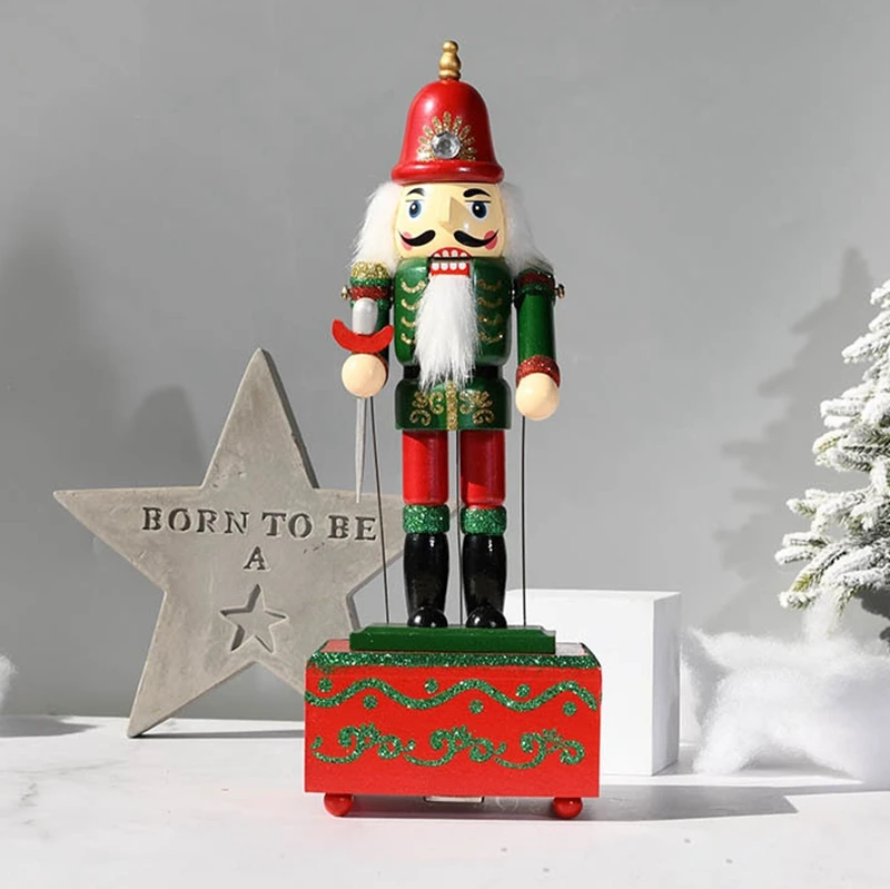 1 PCS 36Cm Christmas Nutcracker Kids Birthday Home Decoration Music Box Wooden Nutcracker Toy Crafts , C