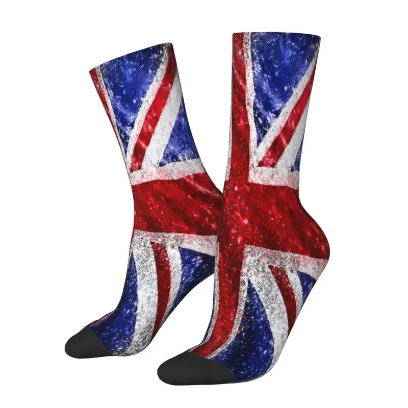

Custom Cute Mens Glitter England Flag Dress Socks Unisex Warm Comfortable 3D Print British Flag Crew Socks