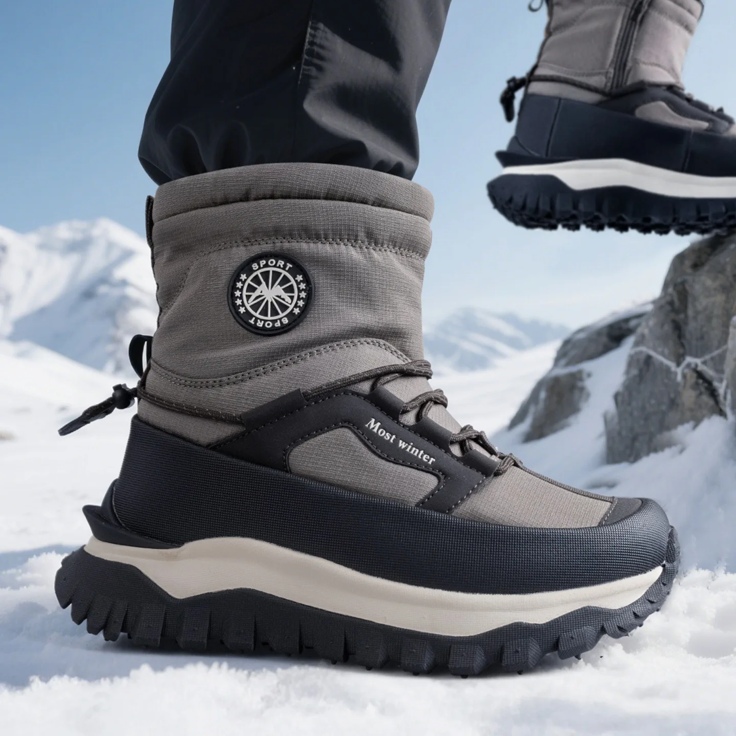 Snow Boots Waterproof and Non-slip Cotton Shoes Thick-soled Cold-proof High-top Men's Shoes Men's Thickened Warm Boots