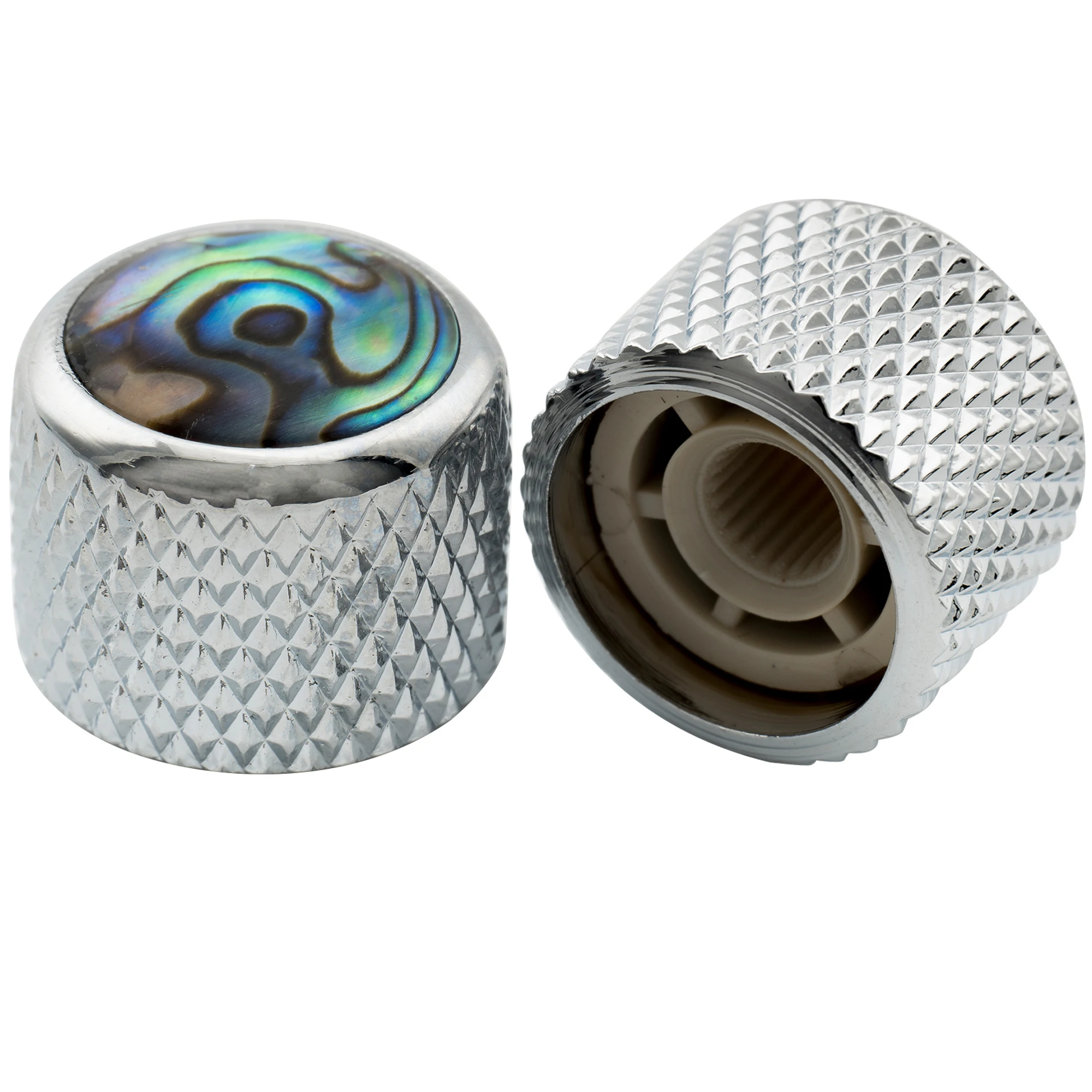 Musiclily Pro Fine 24 Splines Steel Dome Abalone Top Push-on Control Knob for USA Made Guitar Bass Potentiometers (Set of 2)