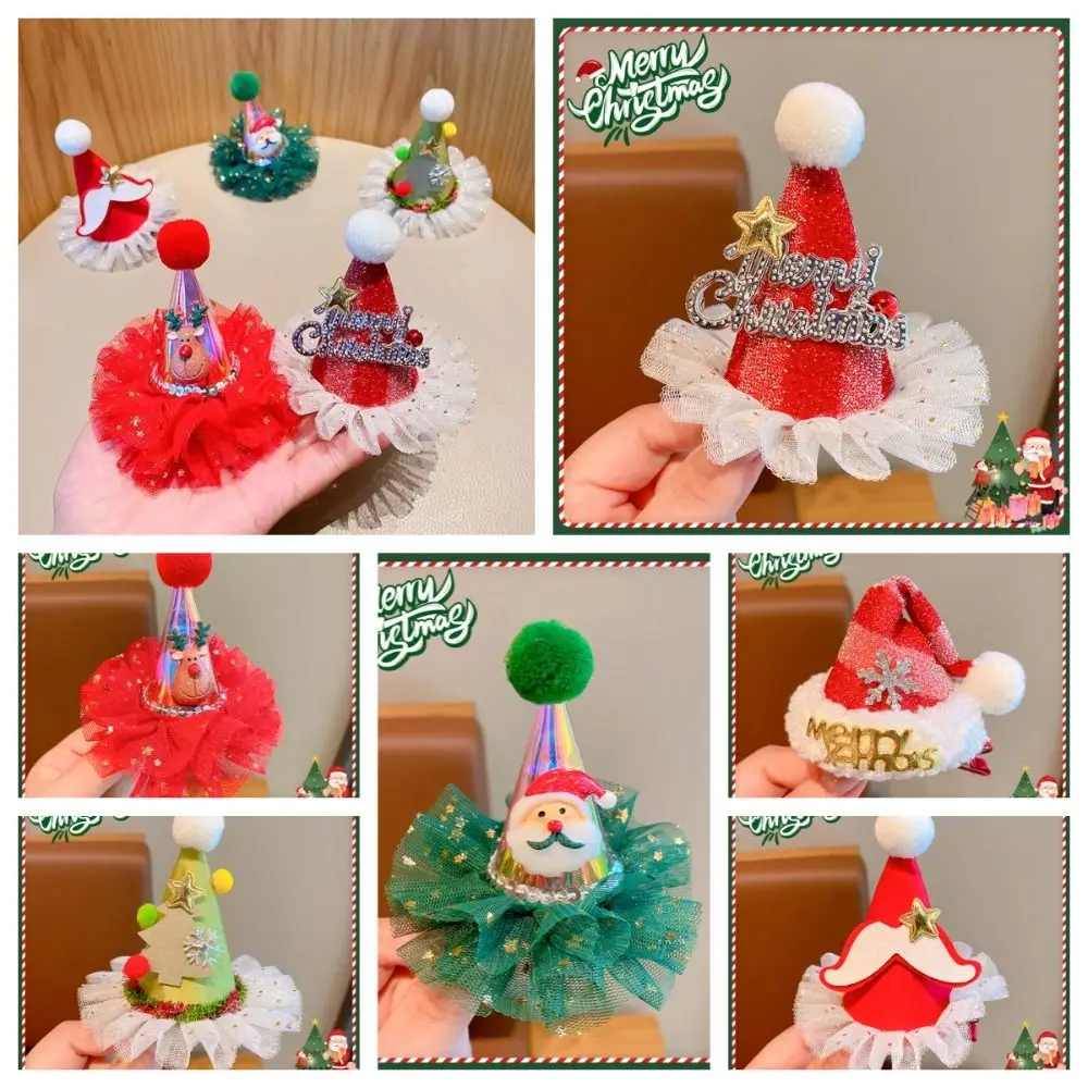 نجمة عيد الميلاد مشبك شعر الأيائل أفخم الكرة سانتا كلوز منقار البط كليب الشعر الجانب كليب لامعة عيد الميلاد قبعة دبوس الشعر الإناث/الأطفال