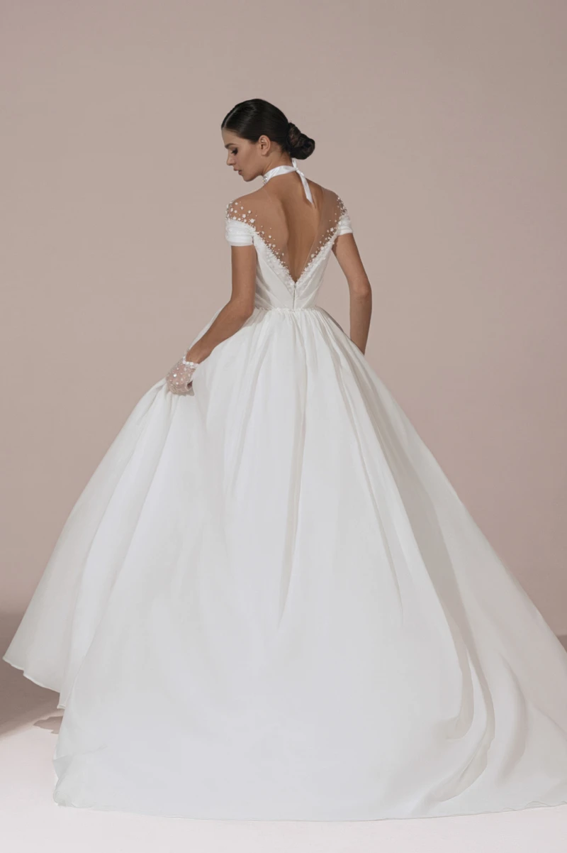 Elegante vestido de casamento cetim para mulheres, manga curta, organza linha A, personalizado para medir, apliques de renda, vestidos de noiva