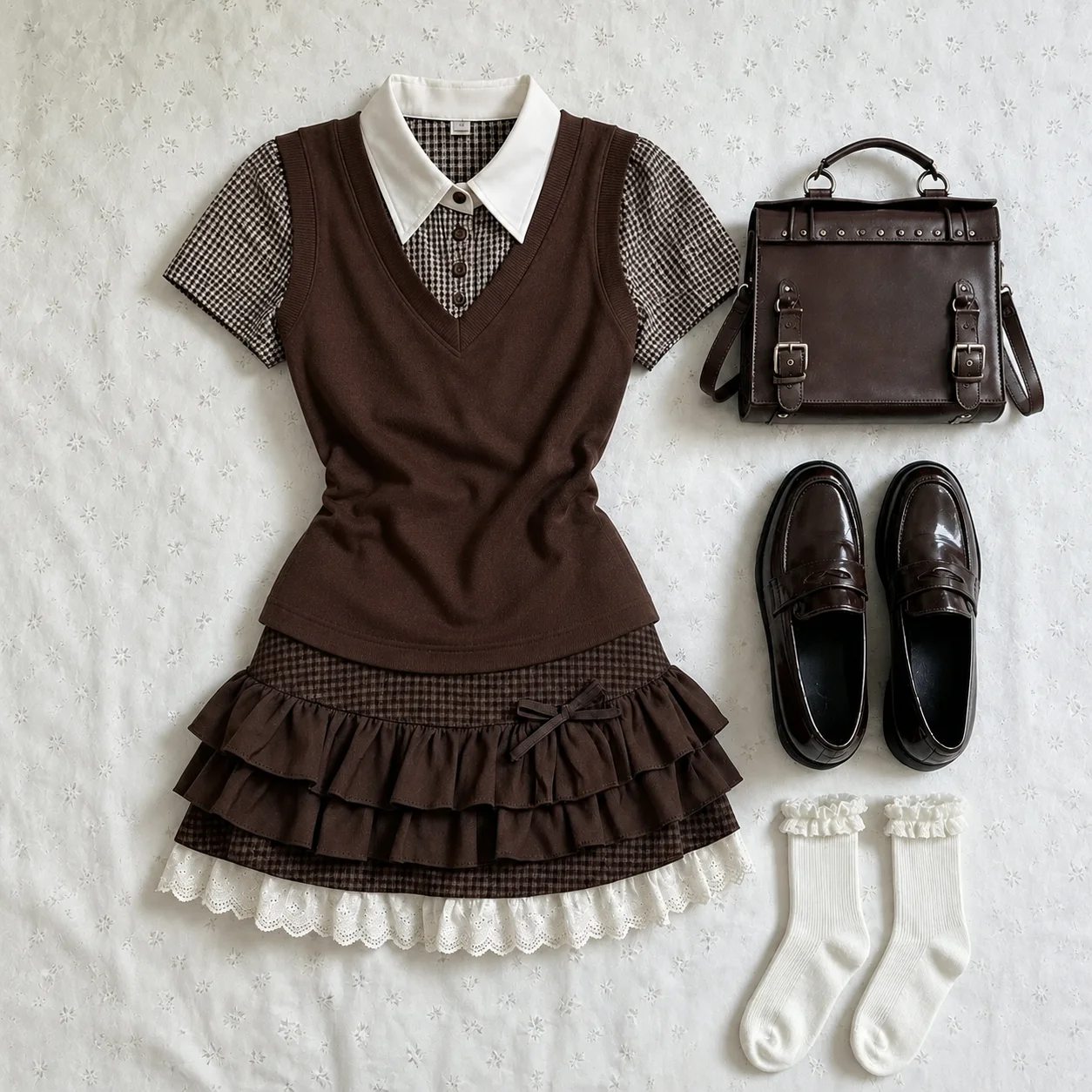 2026 Fall Retro Plaid Korean College Women Outfit Short Sleeve Blazer Blouse High Waist Pleated Skirt 2 Pieces Matching Suit image 4