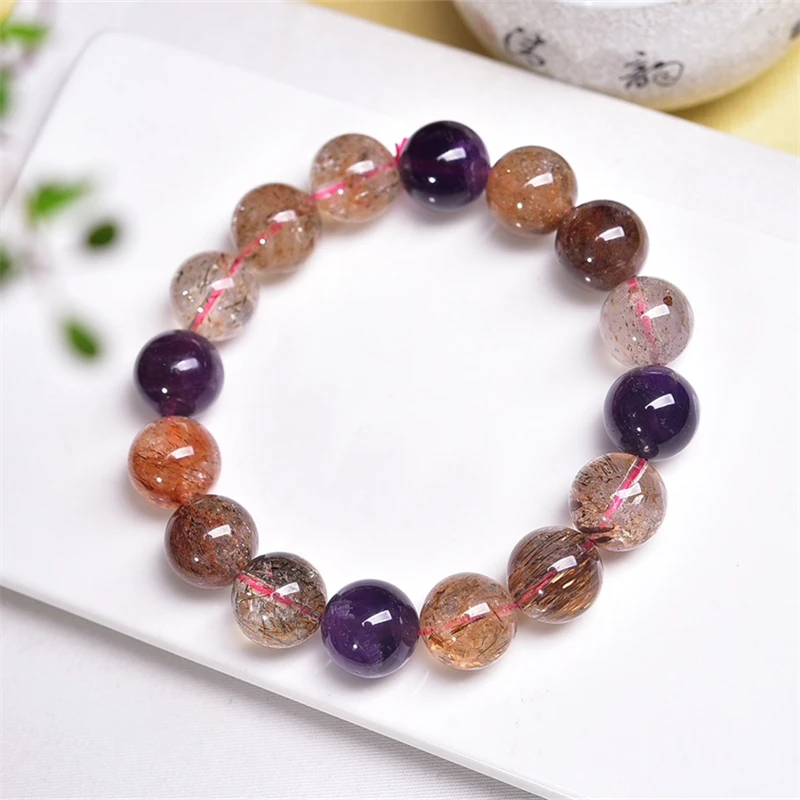 8/10/12/13.5MM Natural Super Sven Quartz Bracelet Color Beads Fashion Fresh Jewelry Men and Women Single Circle Gift 1PCS