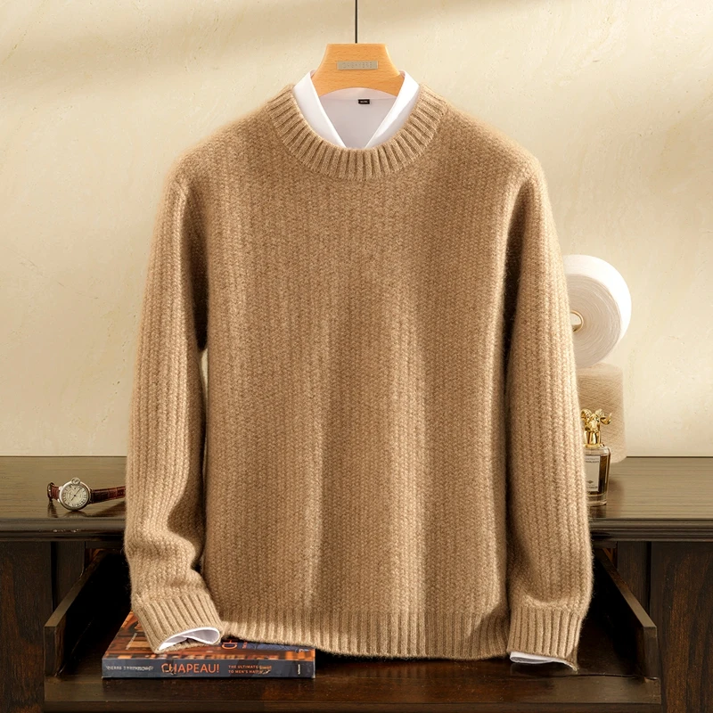 High quality Men 100% Cashmere Sweater Thick O-neck Pullover Knit Autumn Winter Cashmere Knitwear Smart Casual Soft Clothes Top