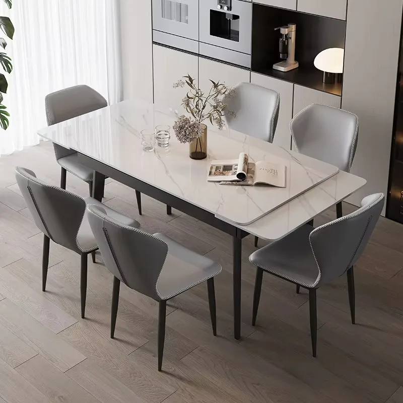 

Современный роскошный обеденный стол из спеченного камня, складной, раскладной, дизайнерский, элегантный, белый, для кухни и столовой.