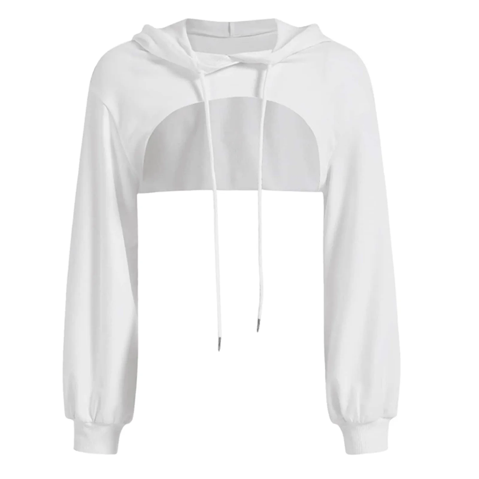 Irregular Personality Exposed Navel Short Hoodie Women Casual Long Sleeve Solid Color Pullover Long Sleeved Fall Hood Sweatshirt