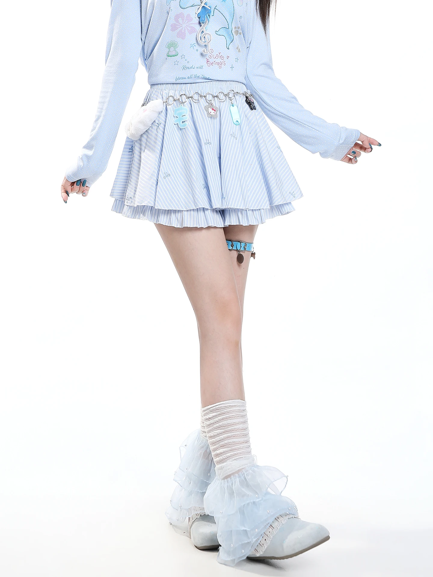 Sweet Girl Style A-Line High Waist Skin-friendly Beautiful Short Skirt Casual Stripe  Knot Half-length Women's Skirt