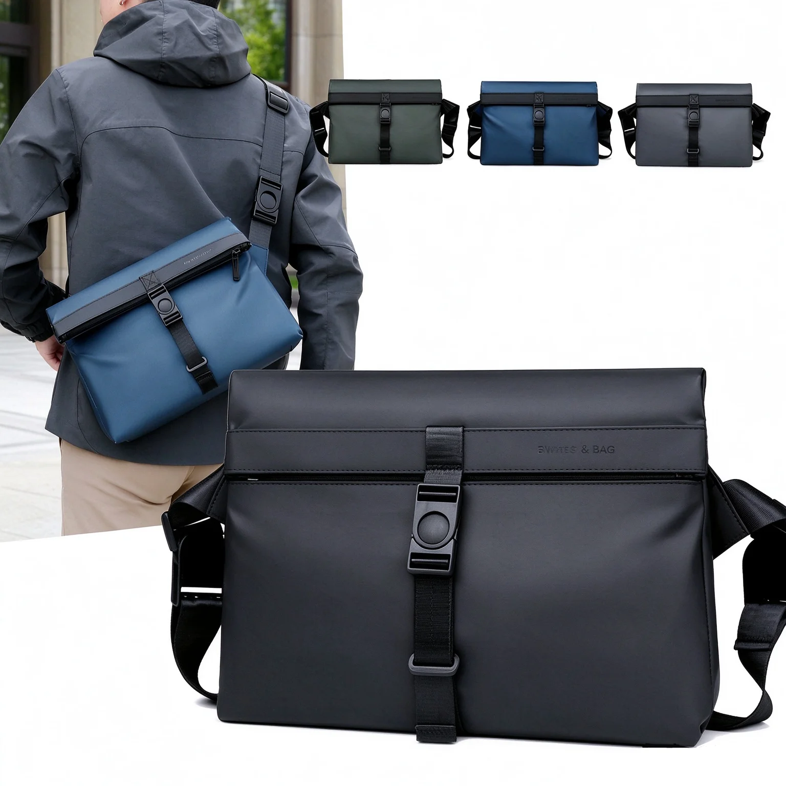 Waterproof Men Messenger Bag Casual Crossbody Shoulder Bag Adjustable Strap Quick Release Buckle For Daily Work Travel