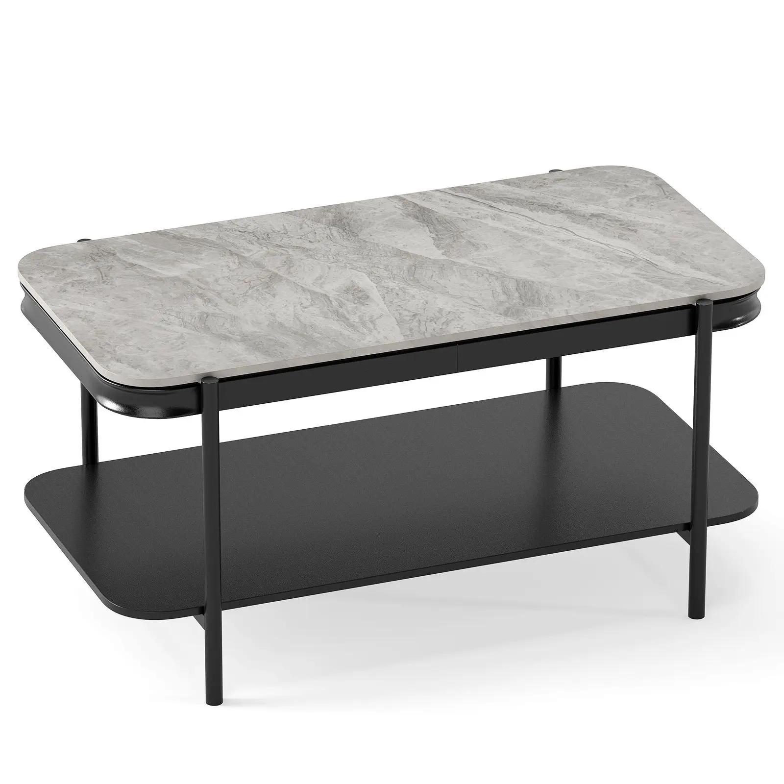 2-Tier Modern Rectangular Coffee Table with Sintered Stone Top