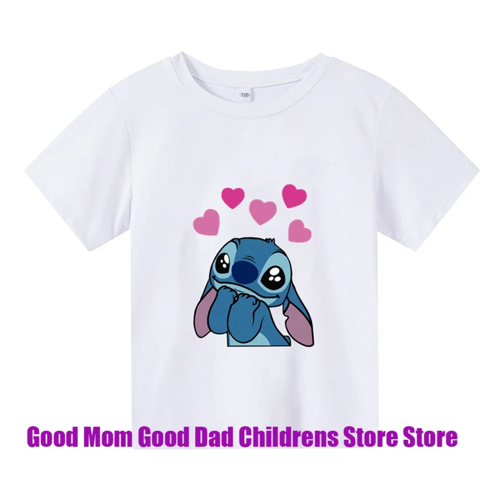 Children's Lilo & Stitch Kawaii Pattern T Shirts, White Harajuku Top, Outdoor Fashion, Summer, Dropship, New